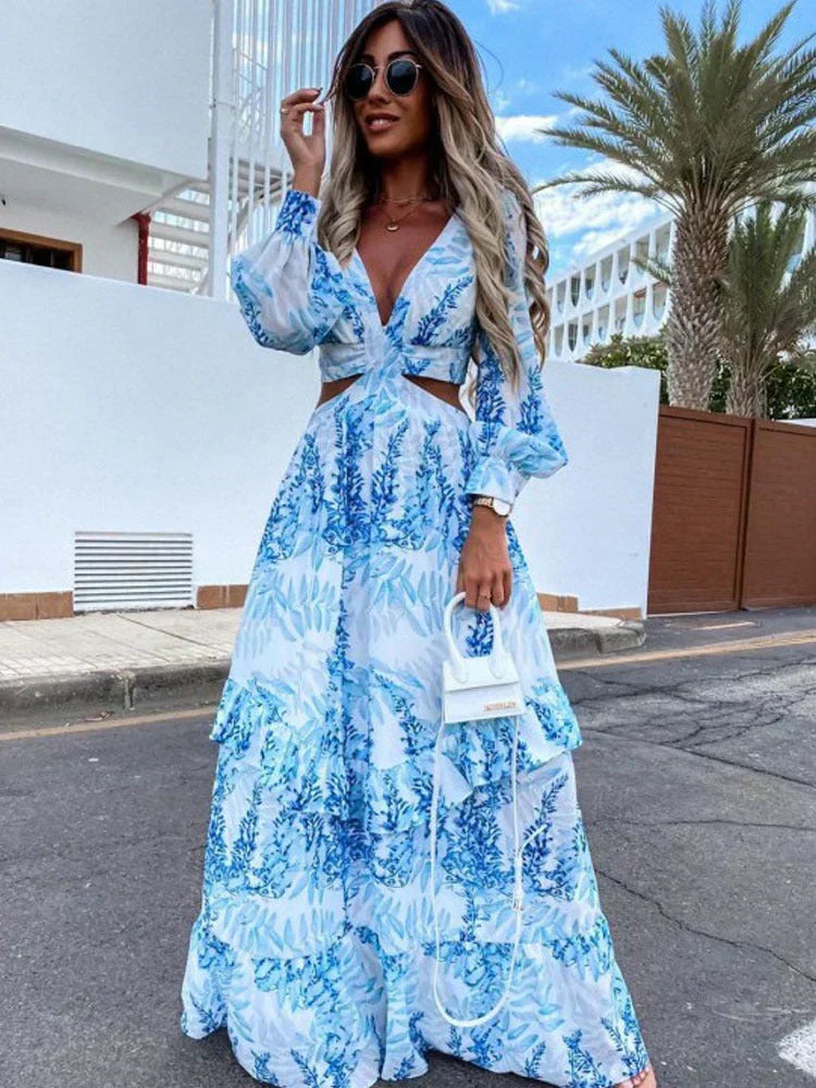 Grace | Women’s Long Sleeve Side Cut Maxi Dress | Elegant Side Slit Evening Gown