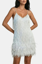 Eliana | Sequin Fringe Feather Party Dress | Bold Glamour for Unforgettable Nights