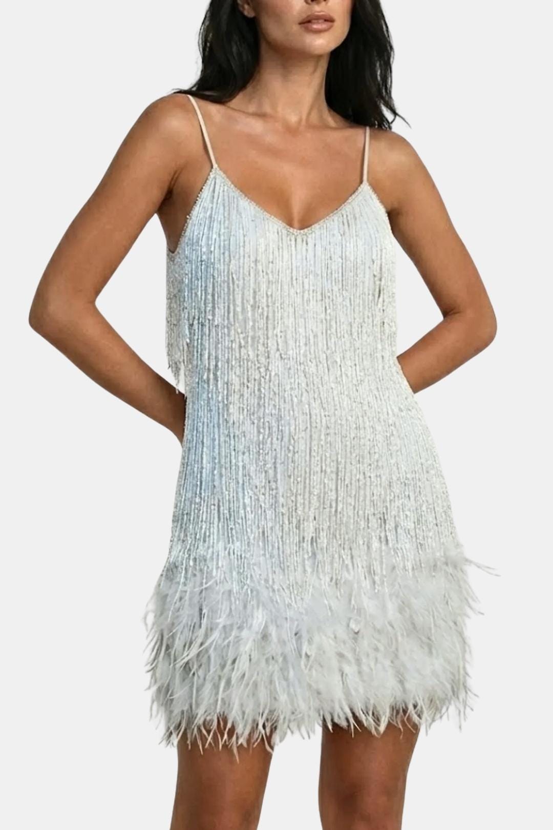 Eliana | Sequin Fringe Feather Party Dress | Bold Glamour for Unforgettable Nights