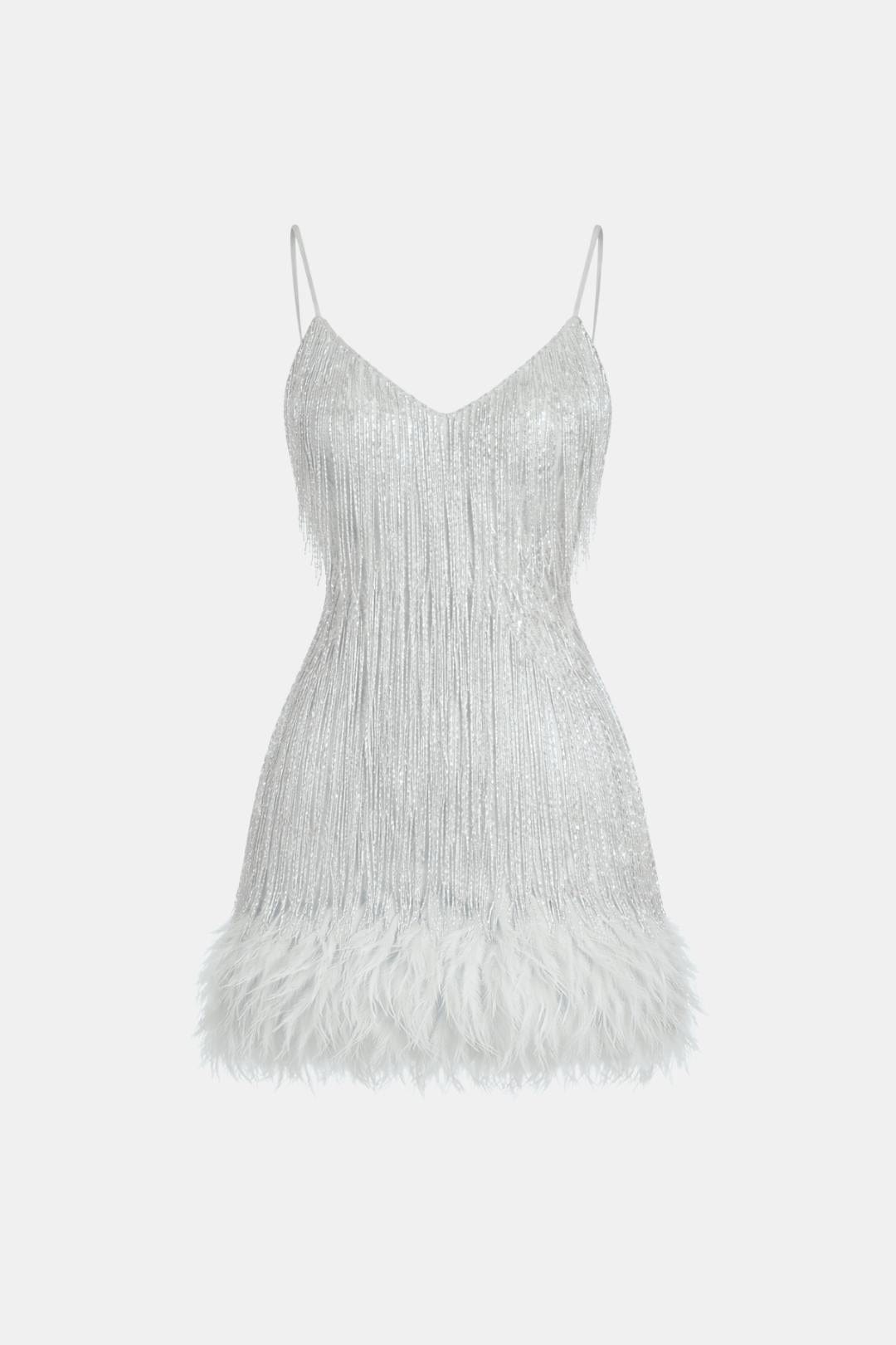 Eliana | Sequin Fringe Feather Party Dress | Bold Glamour for Unforgettable Nights
