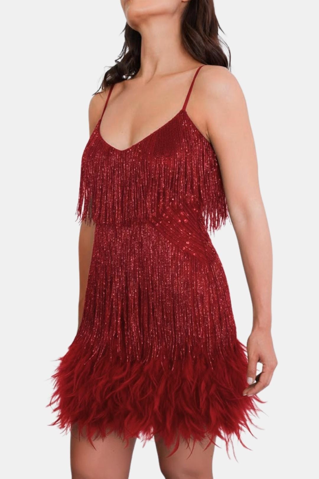 Eliana | Sequin Fringe Feather Party Dress | Bold Glamour for Unforgettable Nights