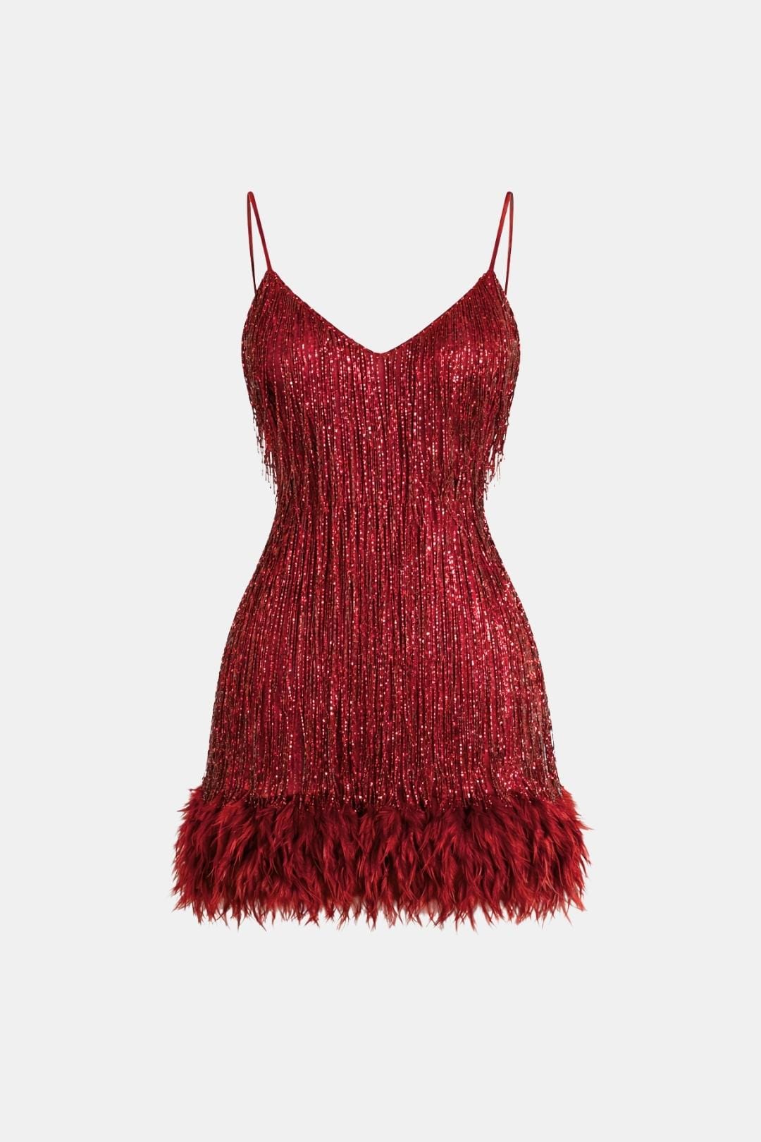 Eliana | Sequin Fringe Feather Party Dress | Bold Glamour for Unforgettable Nights