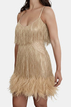 Eliana | Sequin Fringe Feather Party Dress | Bold Glamour for Unforgettable Nights
