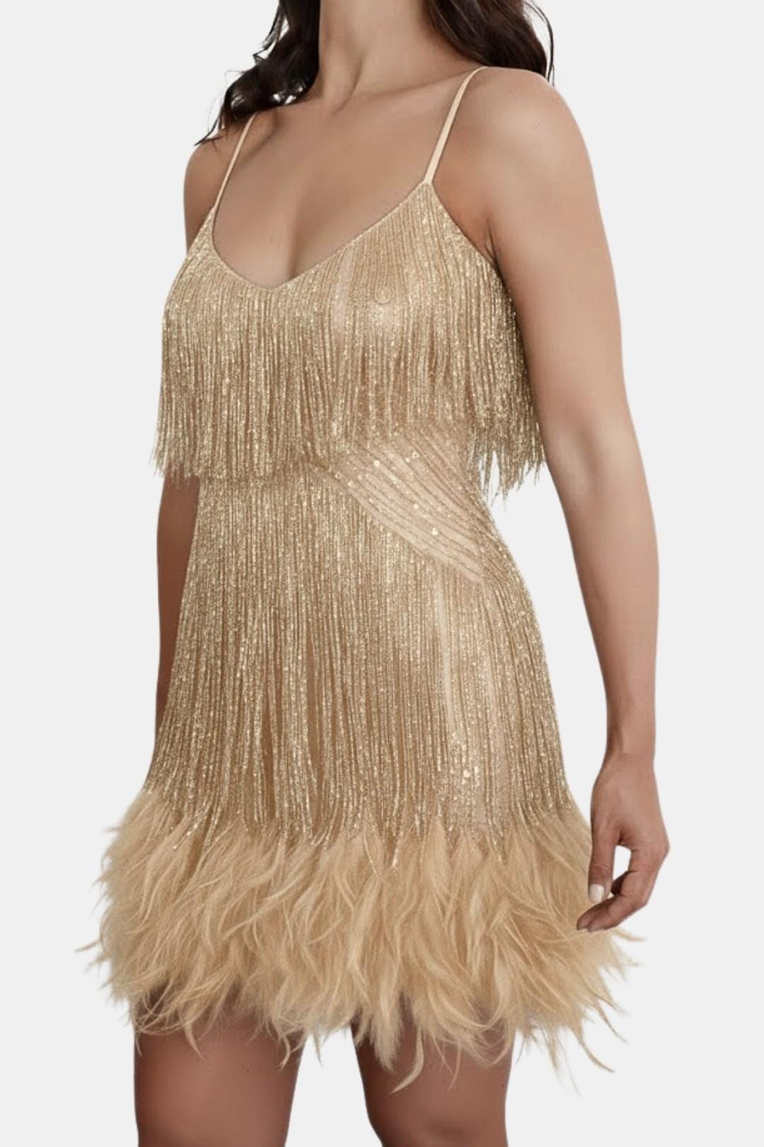 Eliana | Sequin Fringe Feather Party Dress | Bold Glamour for Unforgettable Nights
