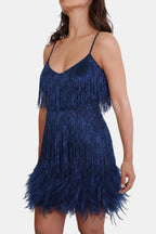 Eliana | Sequin Fringe Feather Party Dress | Bold Glamour for Unforgettable Nights