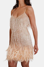 Eliana | Sequin Fringe Feather Party Dress | Bold Glamour for Unforgettable Nights