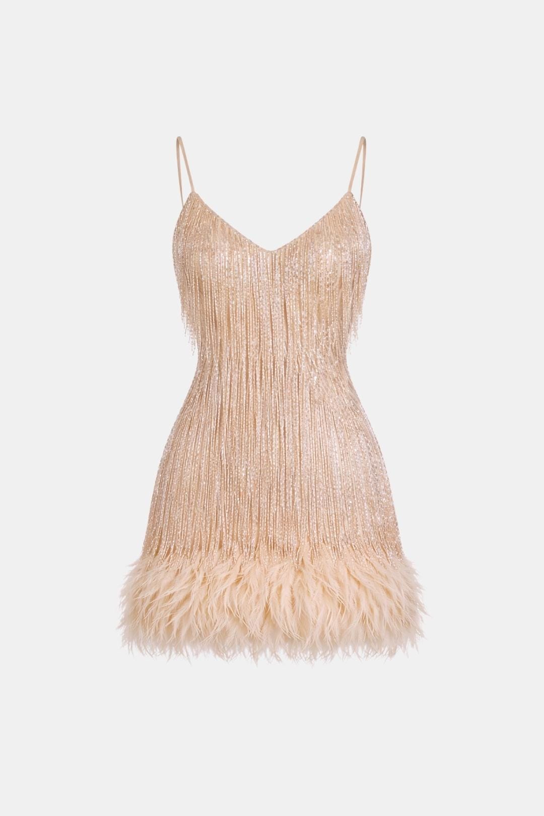 Eliana | Sequin Fringe Feather Party Dress | Bold Glamour for Unforgettable Nights