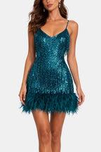 Eliana | Sequin Fringe Feather Party Dress | Bold Glamour for Unforgettable Nights
