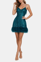 Eliana | Sequin Fringe Feather Party Dress | Bold Glamour for Unforgettable Nights