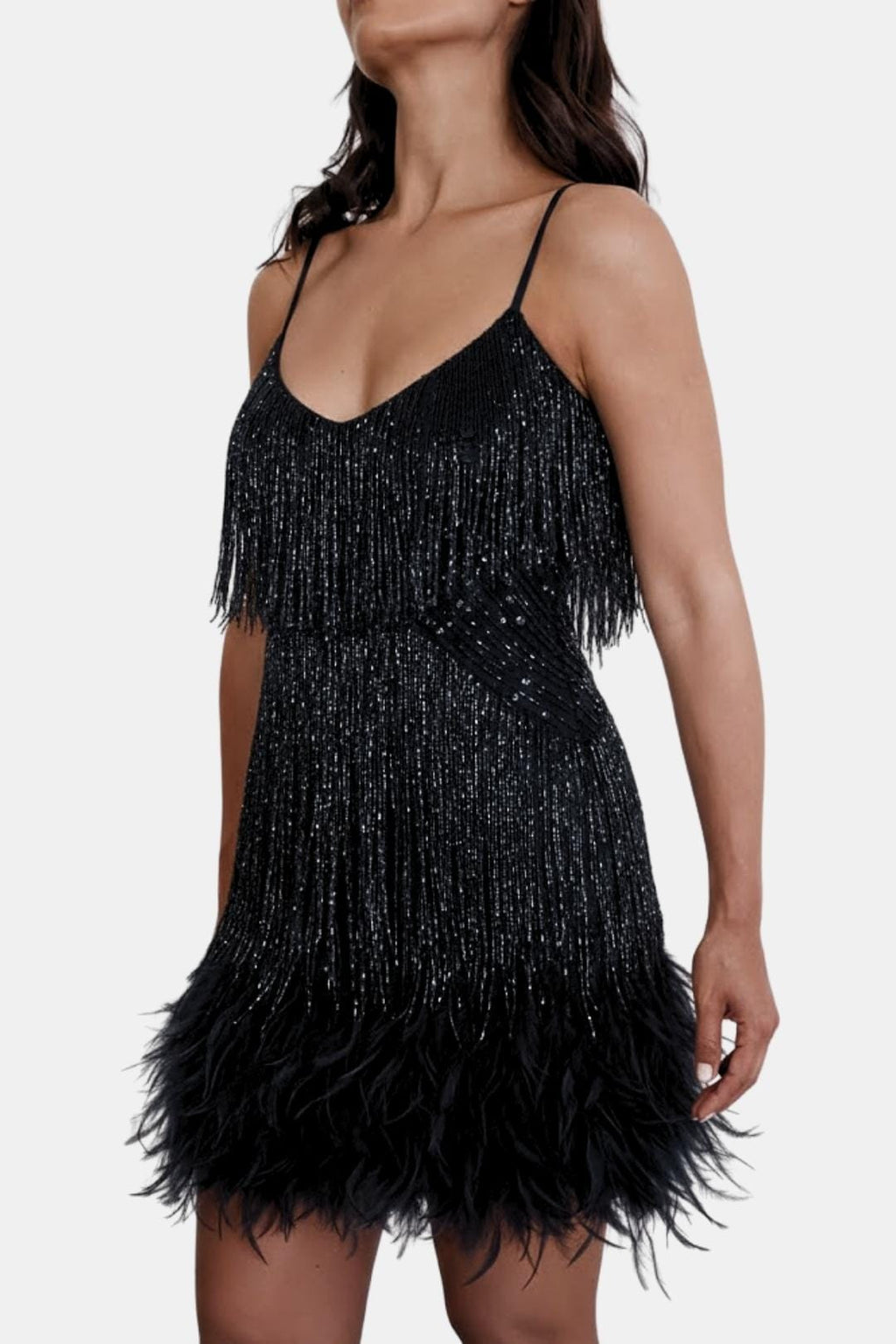Eliana | Sequin Fringe Feather Party Dress | Bold Glamour for Unforgettable Nights