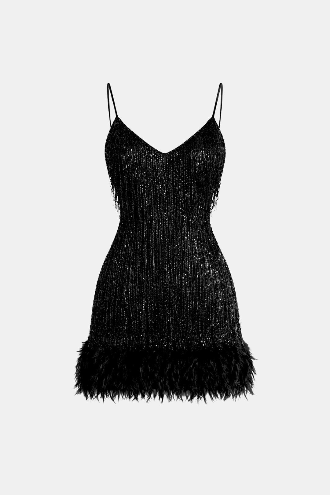 Eliana | Sequin Fringe Feather Party Dress | Bold Glamour for Unforgettable Nights
