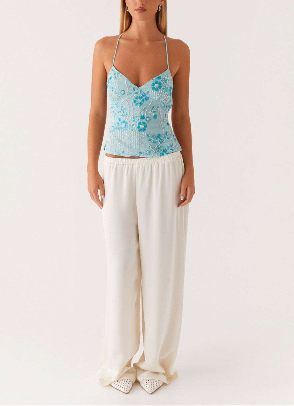 Violet | Sequin Embellished Deep V Top | Glamorous and Sophisticated