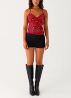Violet | Sequin Embellished Deep V Top | Glamorous and Sophisticated
