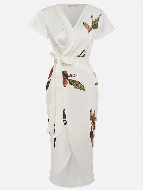 Marnie | Urban Leaf V-Neck Midi Dress | Elegant and Naturally Chic