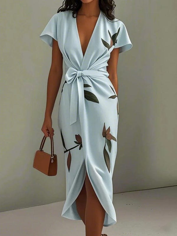 Marnie | Urban Leaf V-Neck Midi Dress | Elegant and Naturally Chic