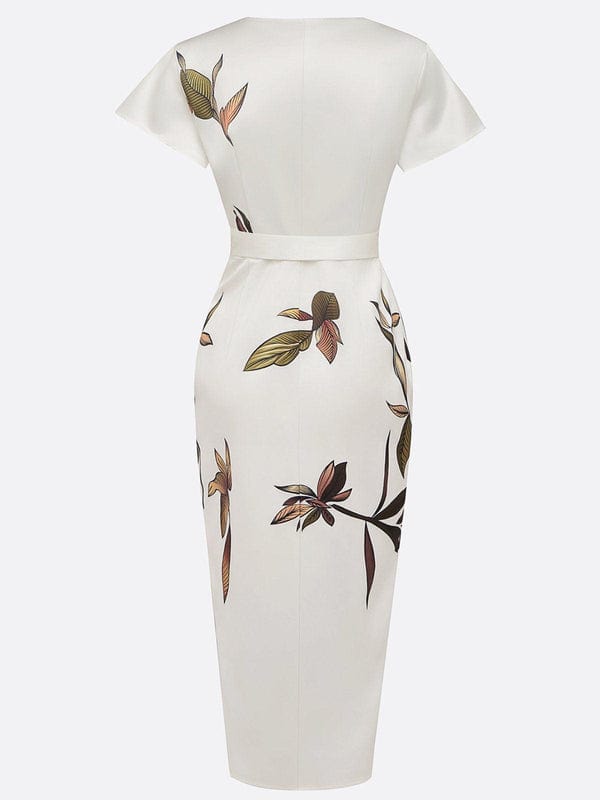 Marnie | Urban Leaf V-Neck Midi Dress | Elegant and Naturally Chic