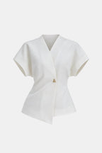 Rebecca | Structured V-Neck Button Blouse | Modern and Sophisticated