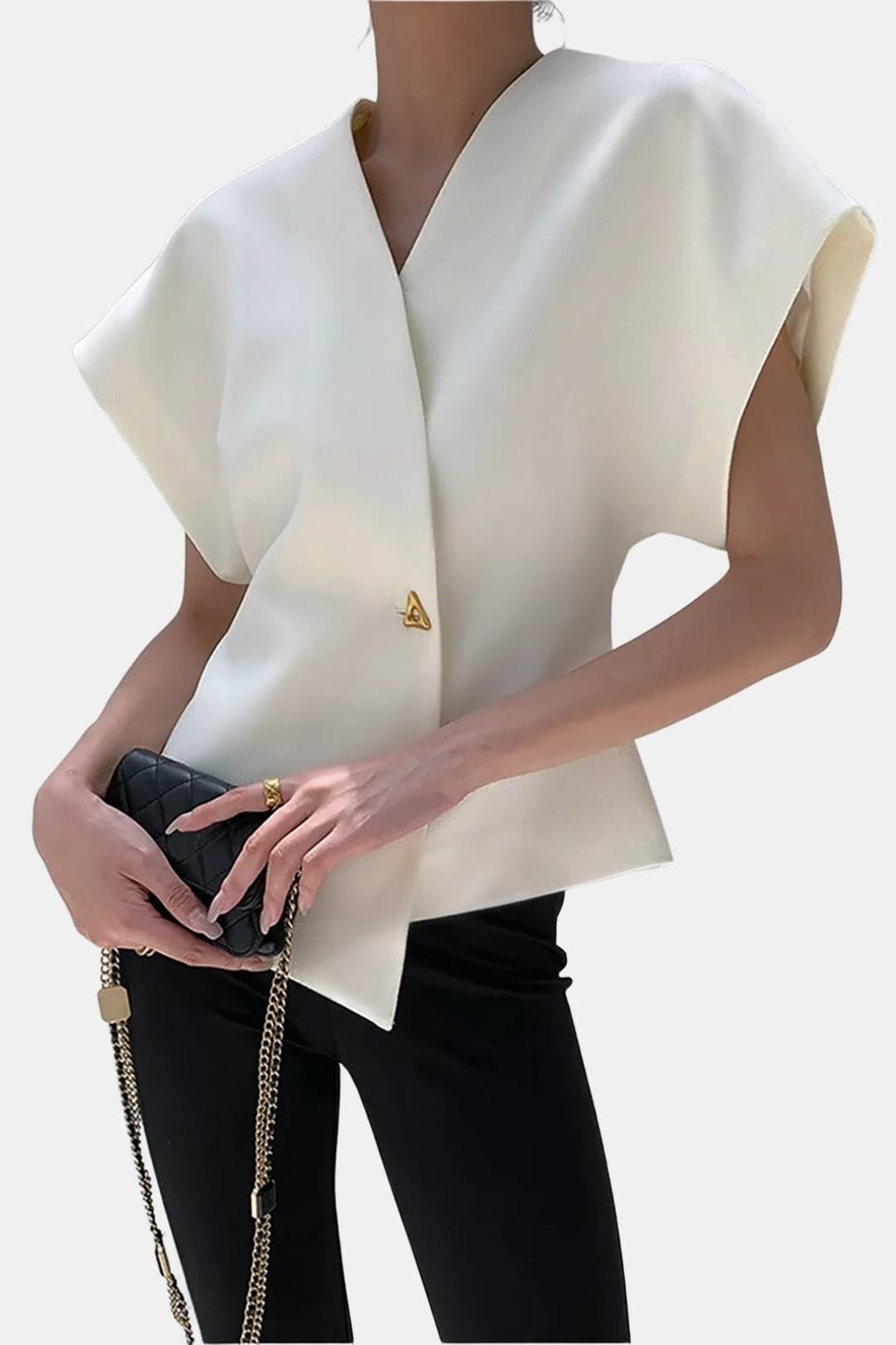 Rebecca | Structured V-Neck Button Blouse | Modern and Sophisticated