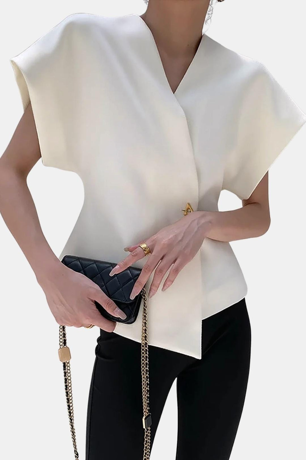 Rebecca | Structured V-Neck Button Blouse | Modern and Sophisticated