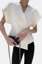 Rebecca | Structured V-Neck Button Blouse | Modern and Sophisticated
