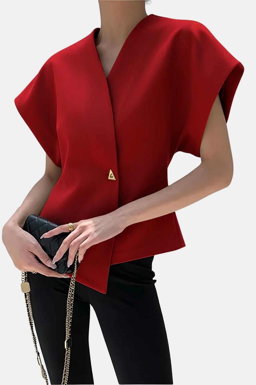Rebecca | Structured V-Neck Button Blouse | Modern and Sophisticated