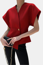Rebecca | Structured V-Neck Button Blouse | Modern and Sophisticated