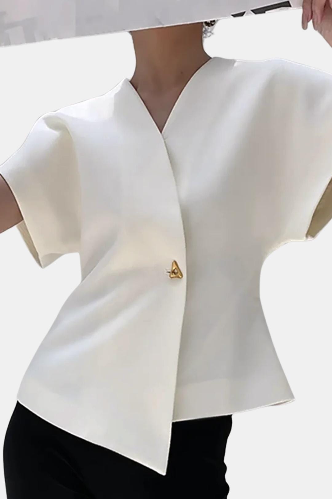 Rebecca | Structured V-Neck Button Blouse | Modern and Sophisticated