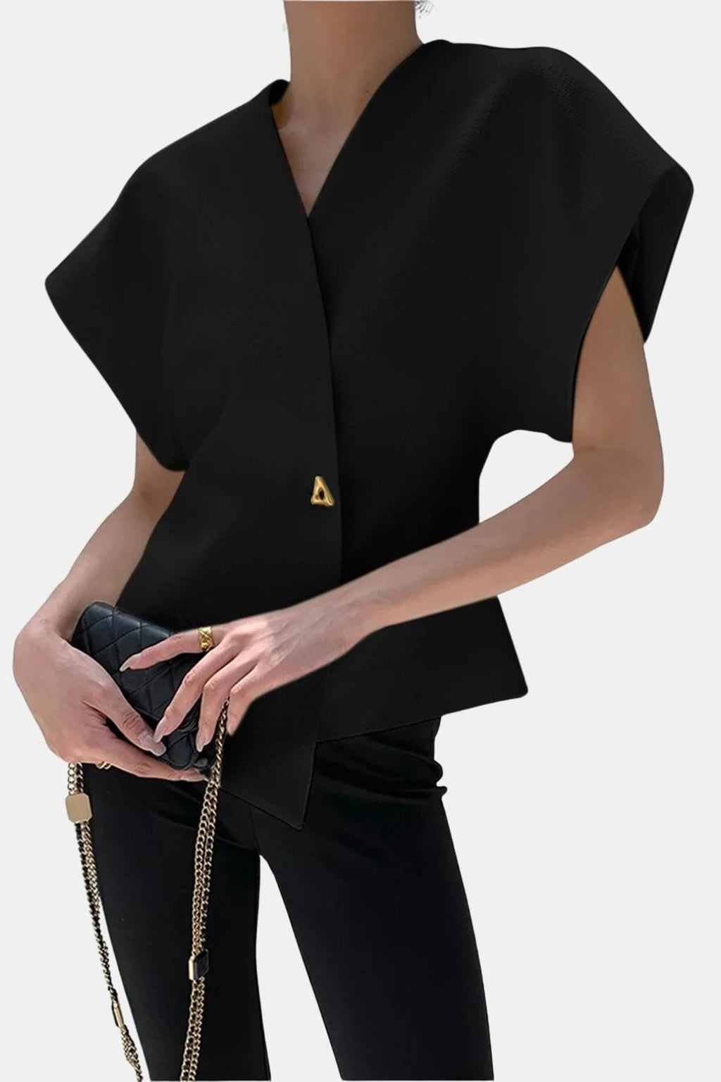 Rebecca | Structured V-Neck Button Blouse | Modern and Sophisticated