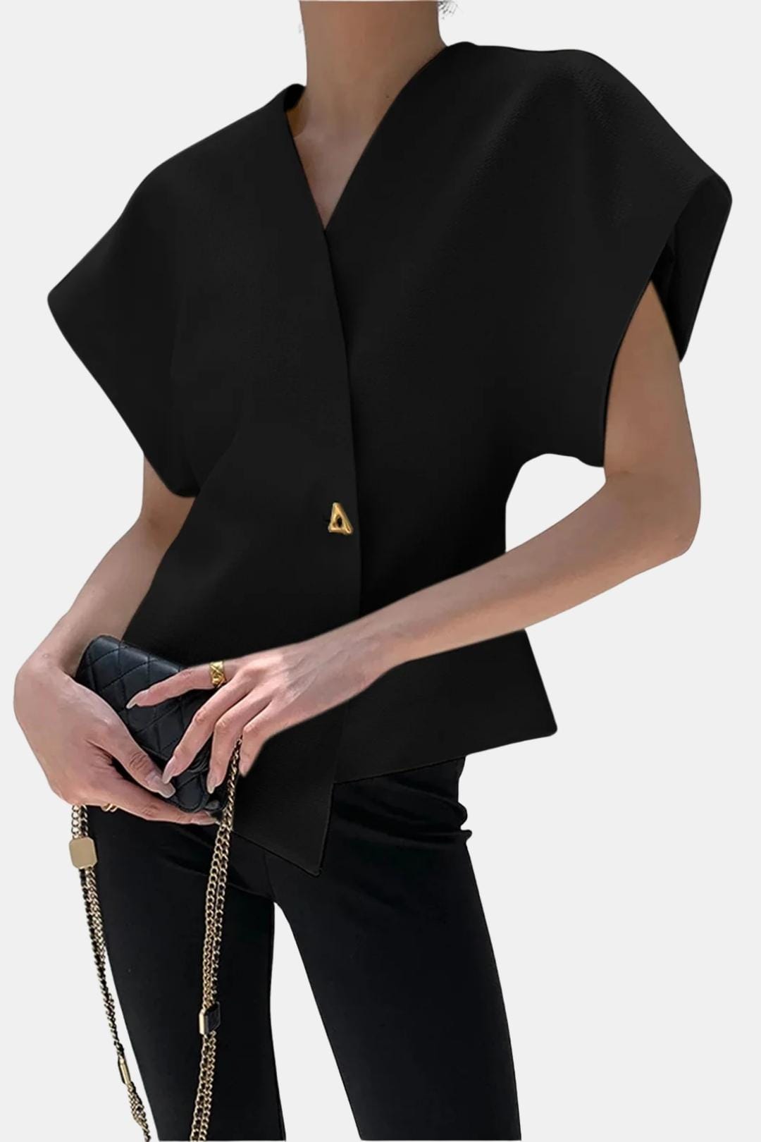 Rebecca | Structured V-Neck Button Blouse | Modern and Sophisticated