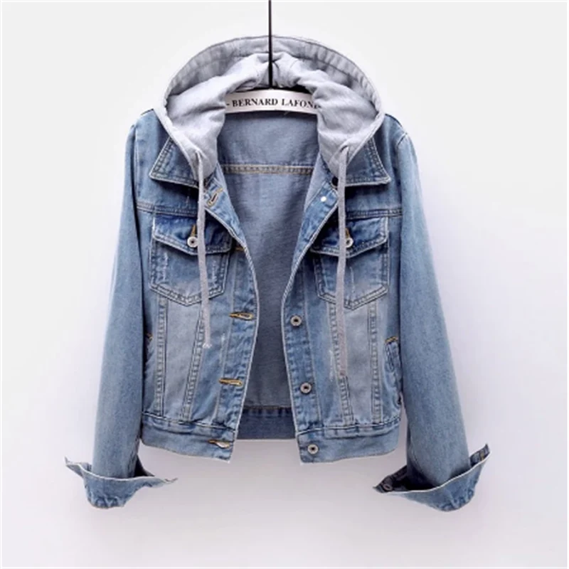Cressida | Women's Denim Jacket with Removable Hood, Casual Cotton Blend Layering Jacket