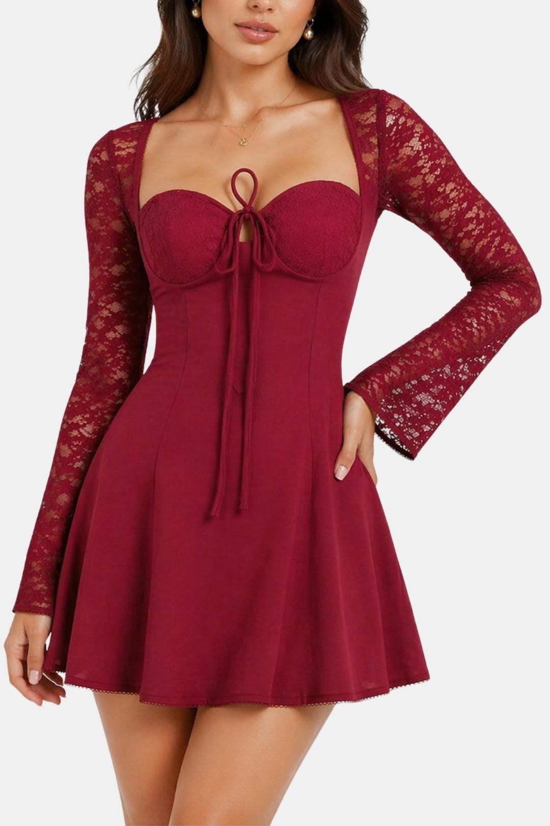 Molly | Floral Sheer Lace Long Sleeve Dress | Romantic Elegance with a Modern Touch