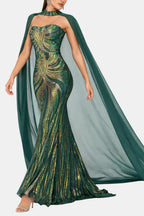 Rose | Sequin Cape Mermaid Evening Dress | Luxurious and Show-Stopping Elegance