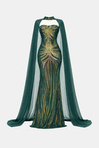 Rose | Sequin Cape Mermaid Evening Dress | Luxurious and Show-Stopping Elegance
