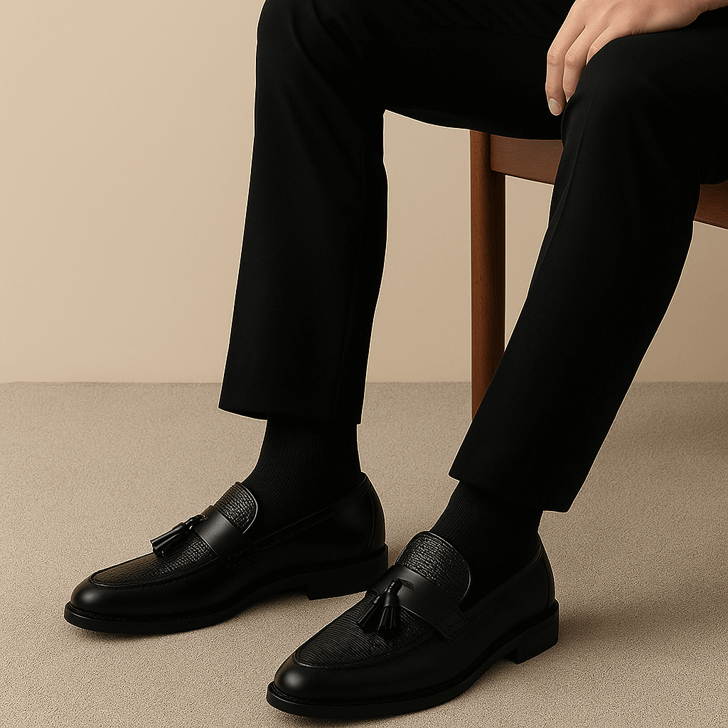 Matthew | Men’s Box Calf Leather Saddle Tassel Loafers | Luxurious and Refined
