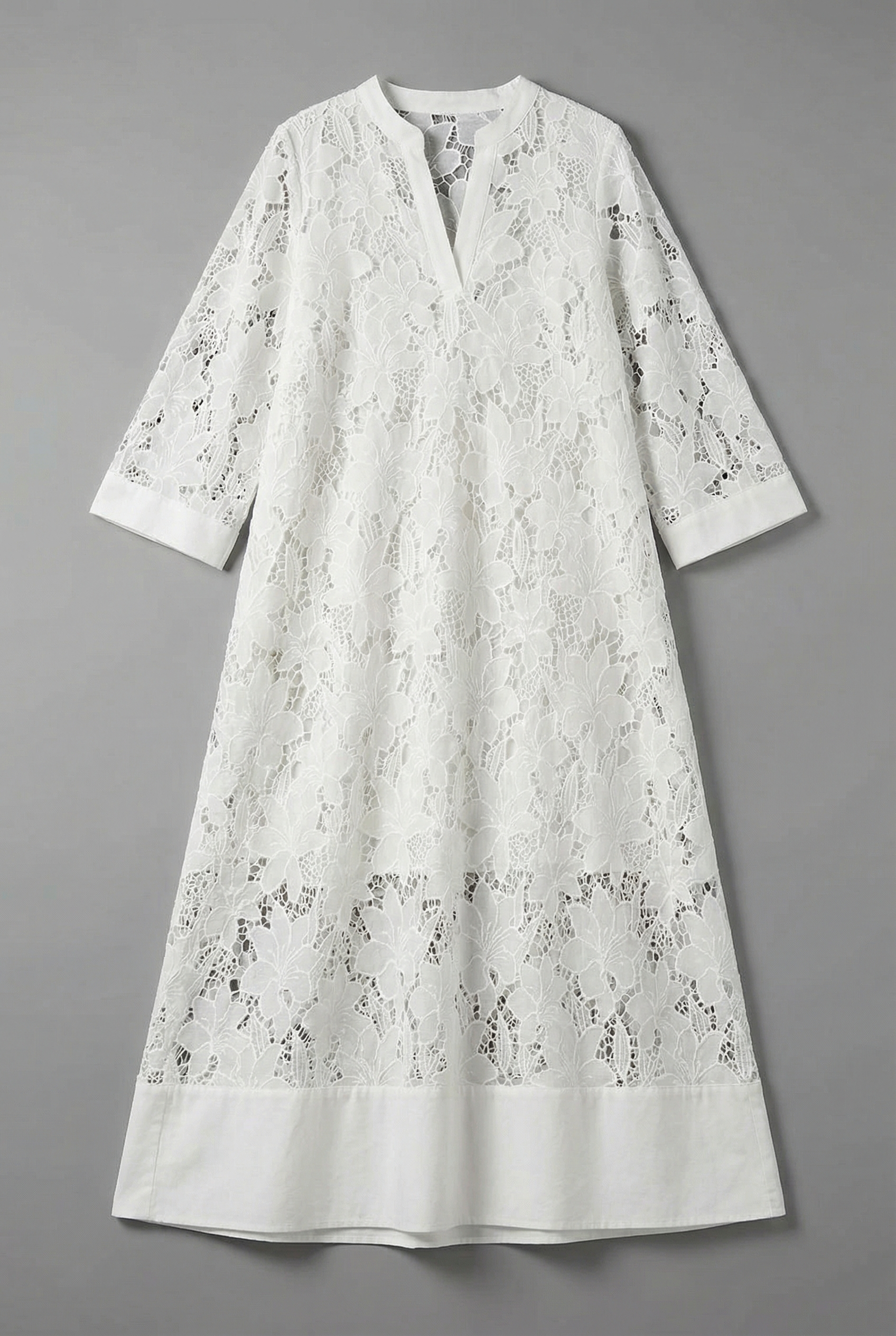 Gianna | Embroidered Midi Dress | Elegant Lace Detail & Relaxed Fit