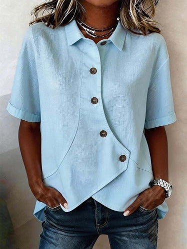 Hazel | Women’s Blouse with Unique Button Detail | Elegant Everyday Statement Piece