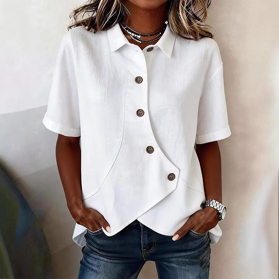 Hazel | Women’s Blouse with Unique Button Detail | Elegant Everyday Statement Piece