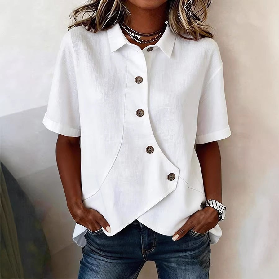 Hazel | Women’s Blouse with Unique Button Detail | Elegant Everyday Statement Piece