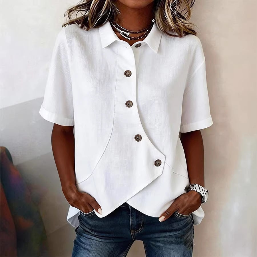 Hazel | Women’s Blouse with Unique Button Detail | Elegant Everyday Statement Piece