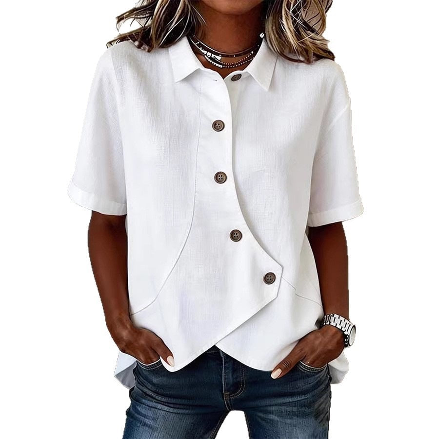 Hazel | Women’s Blouse with Unique Button Detail | Elegant Everyday Statement Piece