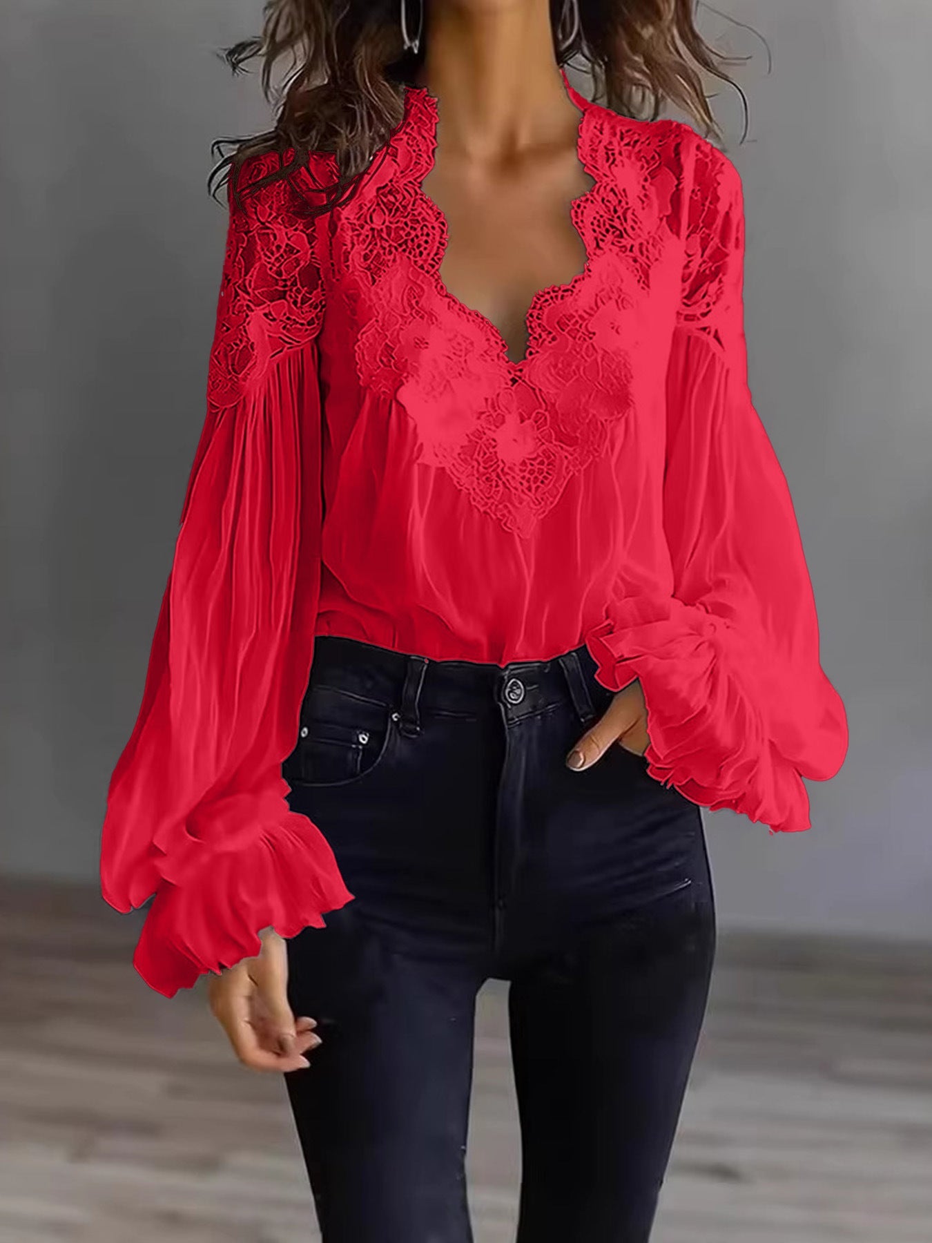 Layla | Flowing Women’s Blouse with Lace Details & Long Ruffle Sleeves | Romantic Elegance Made Effortless