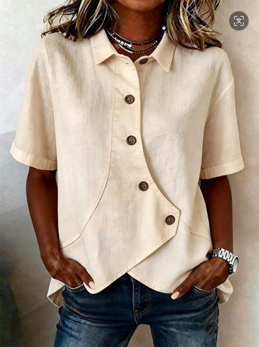 Hazel | Women’s Blouse with Unique Button Detail | Elegant Everyday Statement Piece