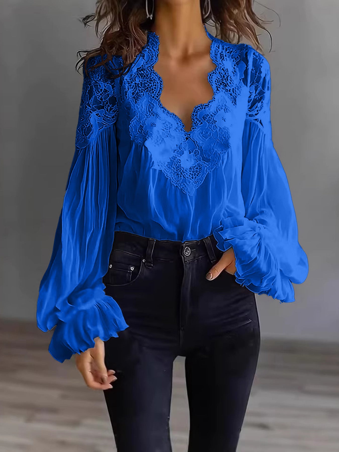 Layla | Flowing Women’s Blouse with Lace Details & Long Ruffle Sleeves | Romantic Elegance Made Effortless