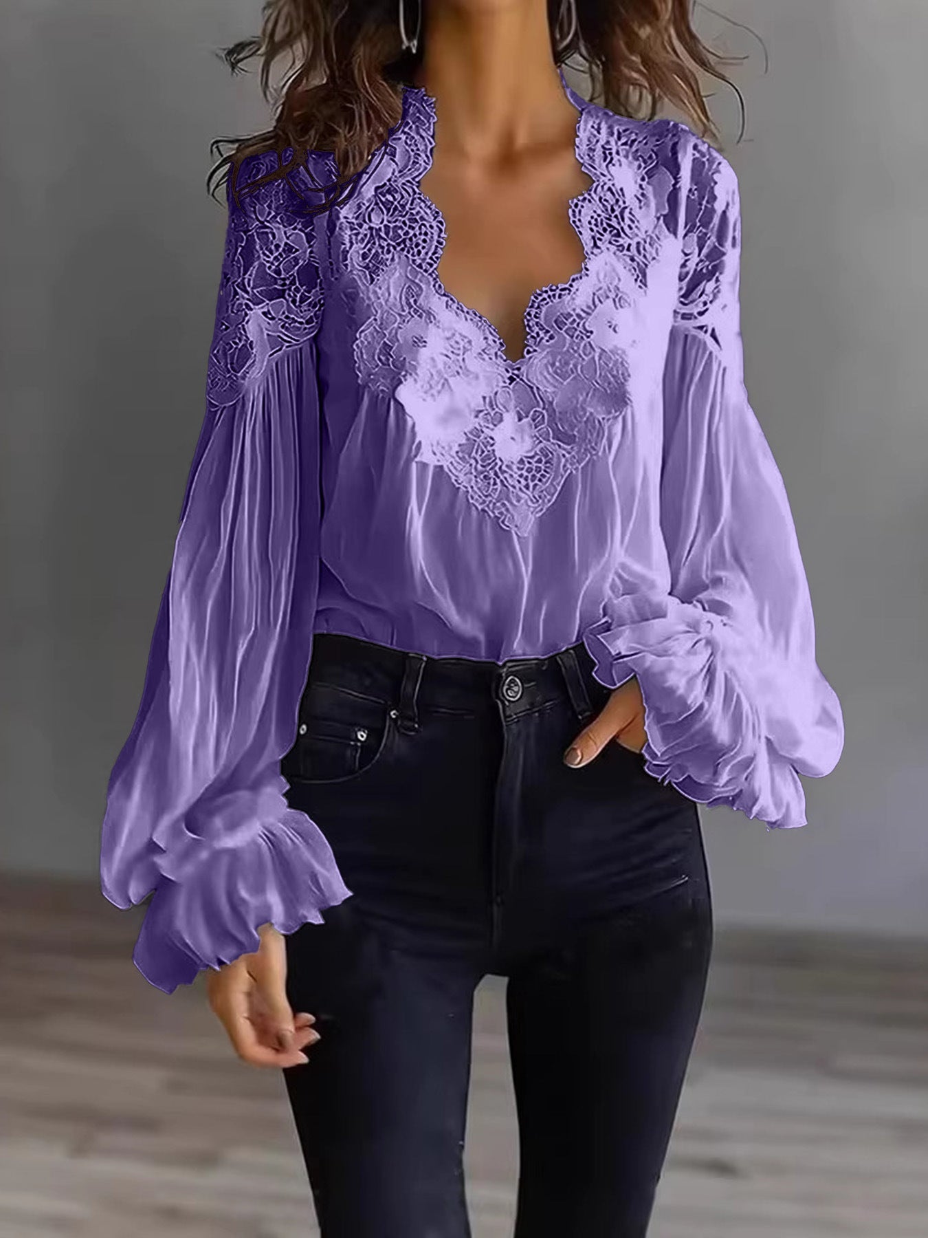 Layla | Flowing Women’s Blouse with Lace Details & Long Ruffle Sleeves | Romantic Elegance Made Effortless