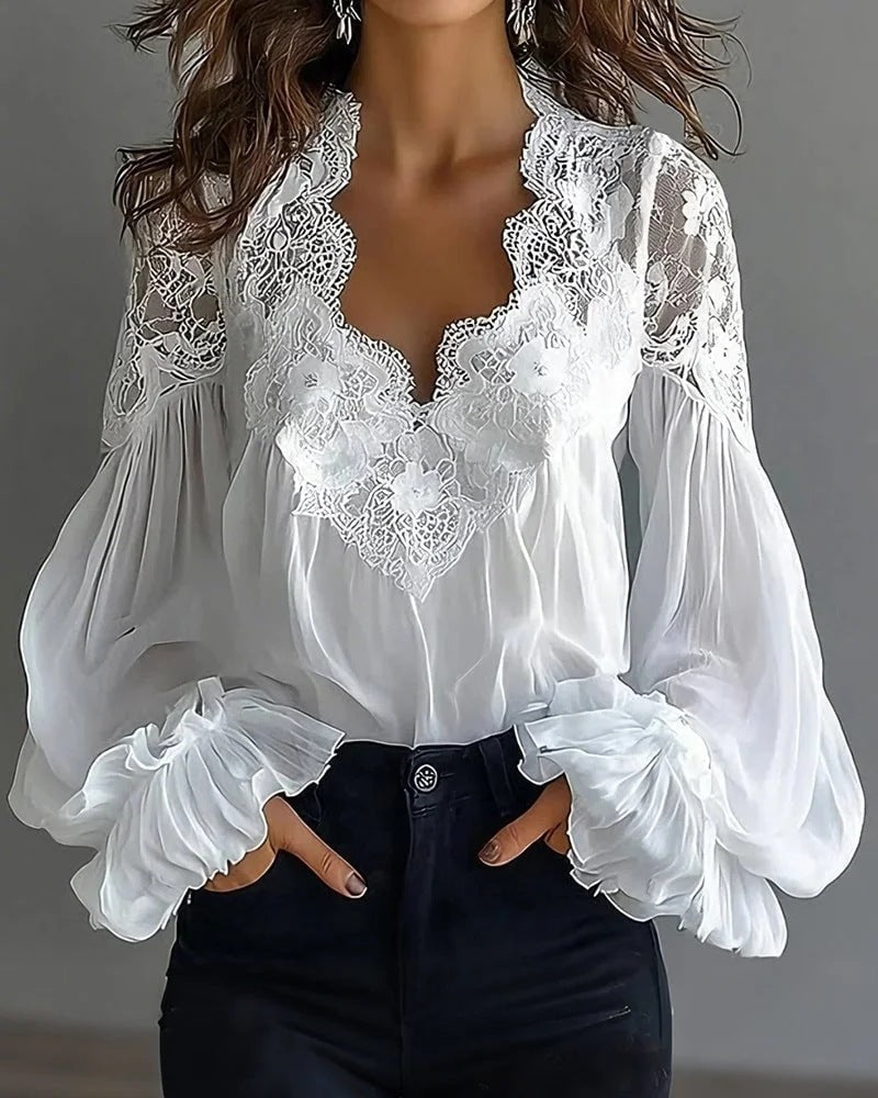 Layla | Flowing Women’s Blouse with Lace Details & Long Ruffle Sleeves | Romantic Elegance Made Effortless