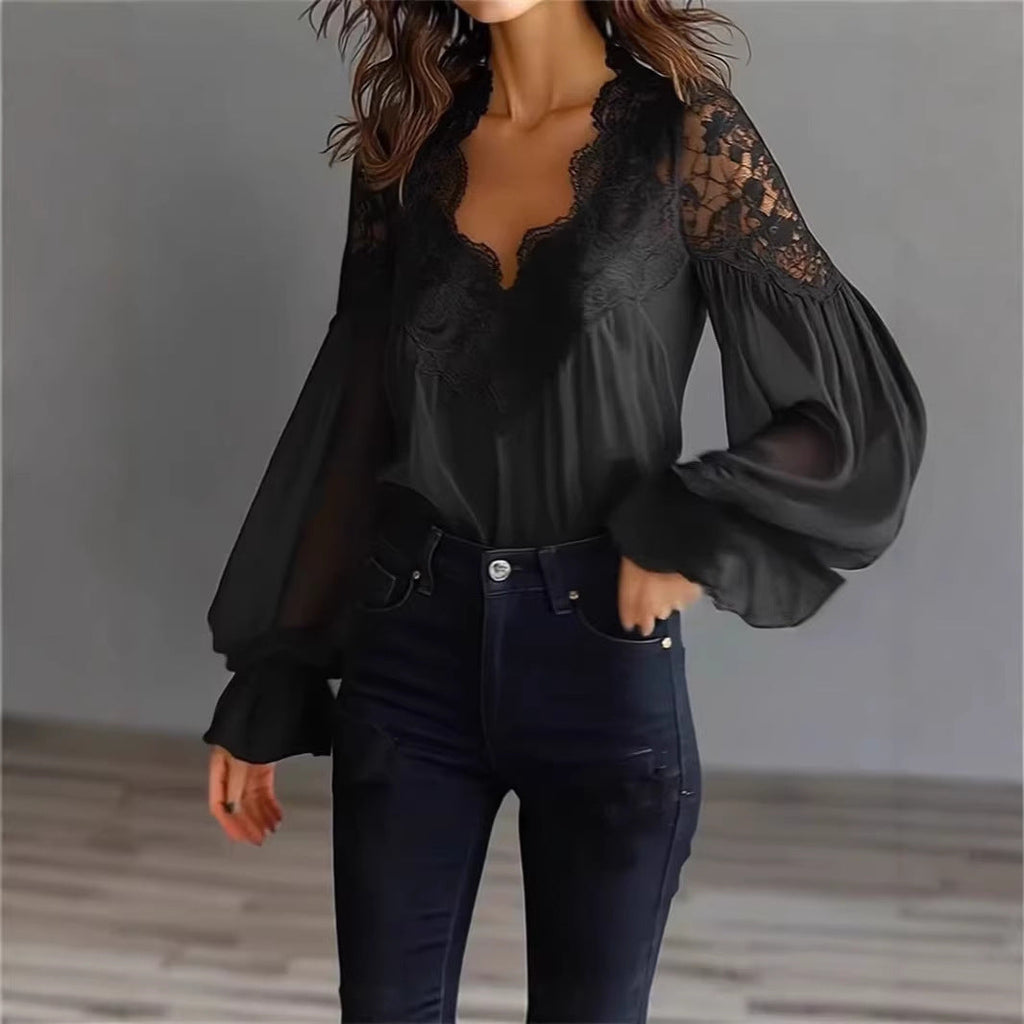 Layla | Flowing Women’s Blouse with Lace Details & Long Ruffle Sleeves | Romantic Elegance Made Effortless