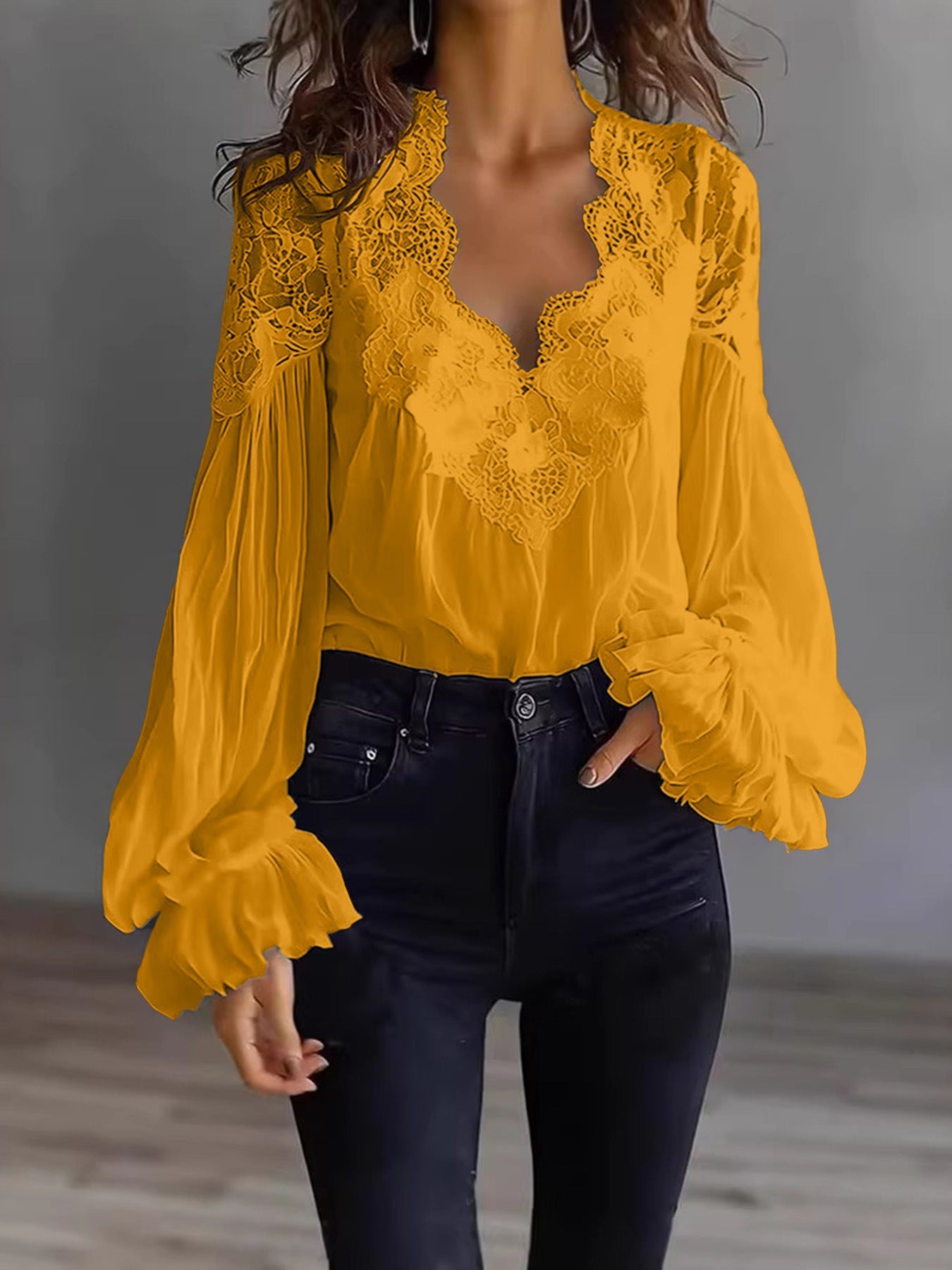 Layla | Flowing Women’s Blouse with Lace Details & Long Ruffle Sleeves | Romantic Elegance Made Effortless