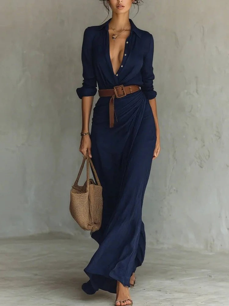 Amelia | Lapel-Wrap Maxi Dress | Elegant and Flowing