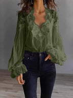 Layla | Flowing Women’s Blouse with Lace Details & Long Ruffle Sleeves | Romantic Elegance Made Effortless