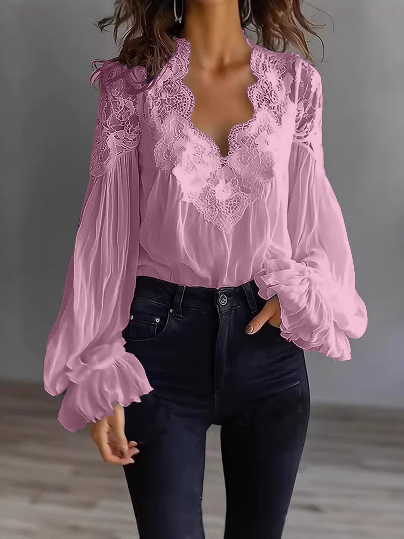 Layla | Flowing Women’s Blouse with Lace Details & Long Ruffle Sleeves | Romantic Elegance Made Effortless